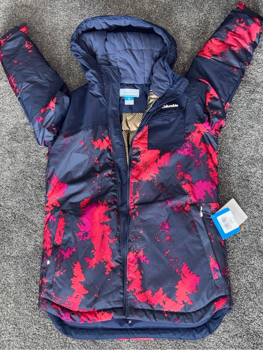 Columbia Navy Jacket with Bright Pink Print Hooded Shell | NWT * - Picture 9 of 16